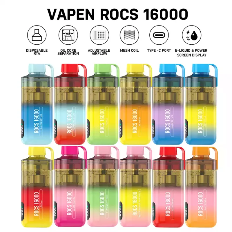Bestselling VAPEN ROCS vape 16000 PUFFS Rechargeable 2% 5% Low Nicotine Refillable Oil Wholesale Disposable Vape from Original Factory China 2