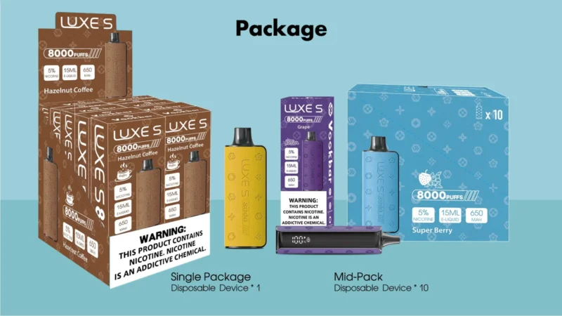 Vookbar Luxes 8000 Puffs Wholesale Disposable Vapes Rechargeable Bulk Buy 5% Nicotine Extremely Affordable 3