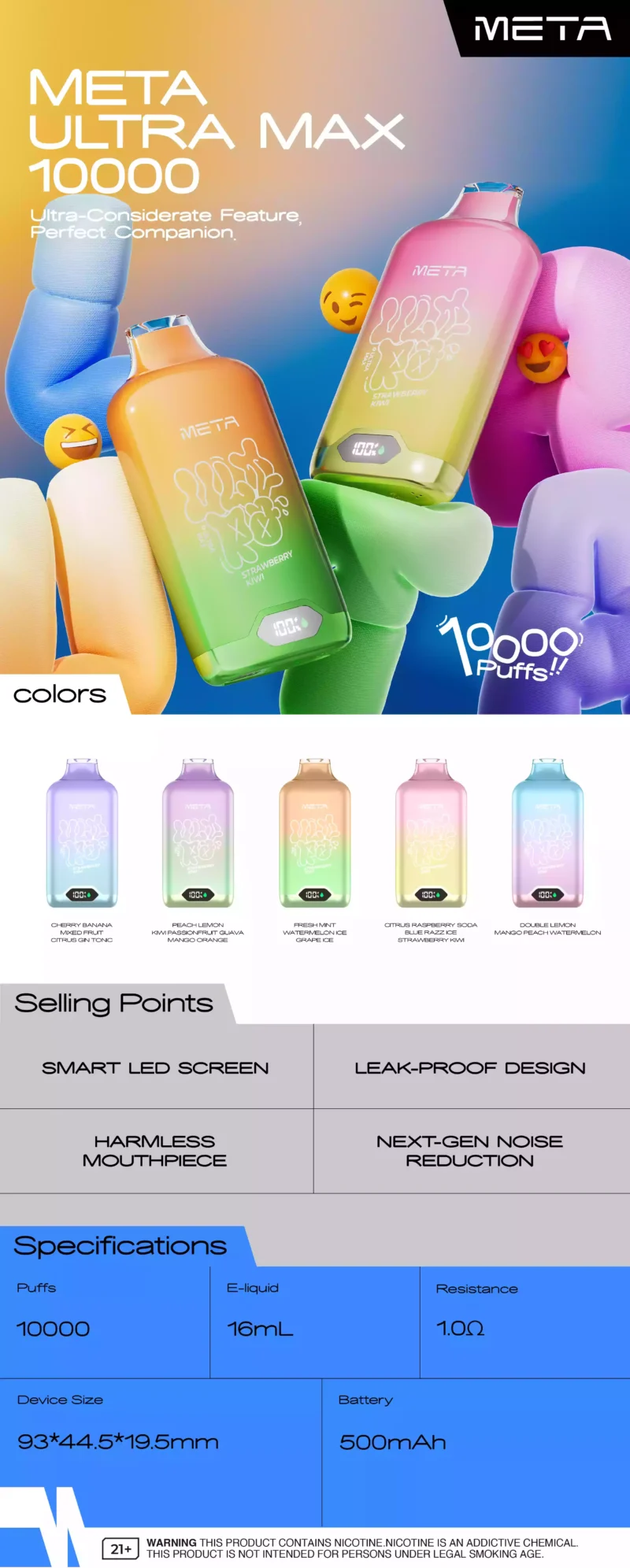 MOTI ULTRA MAX 10000 Puffs 500mAh Rechargeable Battery Wholesale Disposable Vapes Premium Quality Direct from Factory Choose Your Flavor 3% Nicotine 2