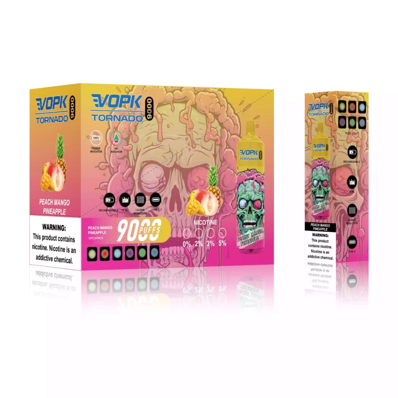 VOPK TORNADO 9000 Puffs 0 2 3 5 Low Nicotine Rechargeable Disposable Vape Wholesale 600 Mah Bottom LED 2025 Hot Original Factory 4 scaled