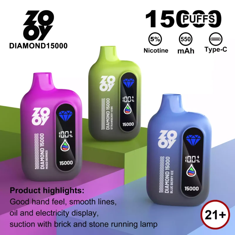 ZOOY DIAMOND 15000 Puffs Disposable Vape 25mL E Liquid Running Diamond Light 13 scaled