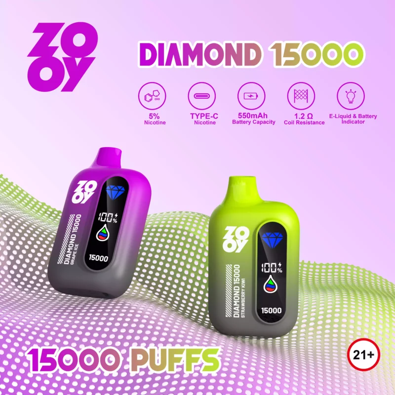 ZOOY DIAMOND 15000 Puffs Disposable Vape 25mL E Liquid Running Diamond Light 8 scaled